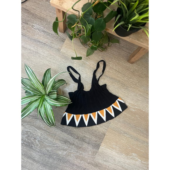 CIDER Tops - Women's CIDER Black Orange White Geometric Crop Top XL